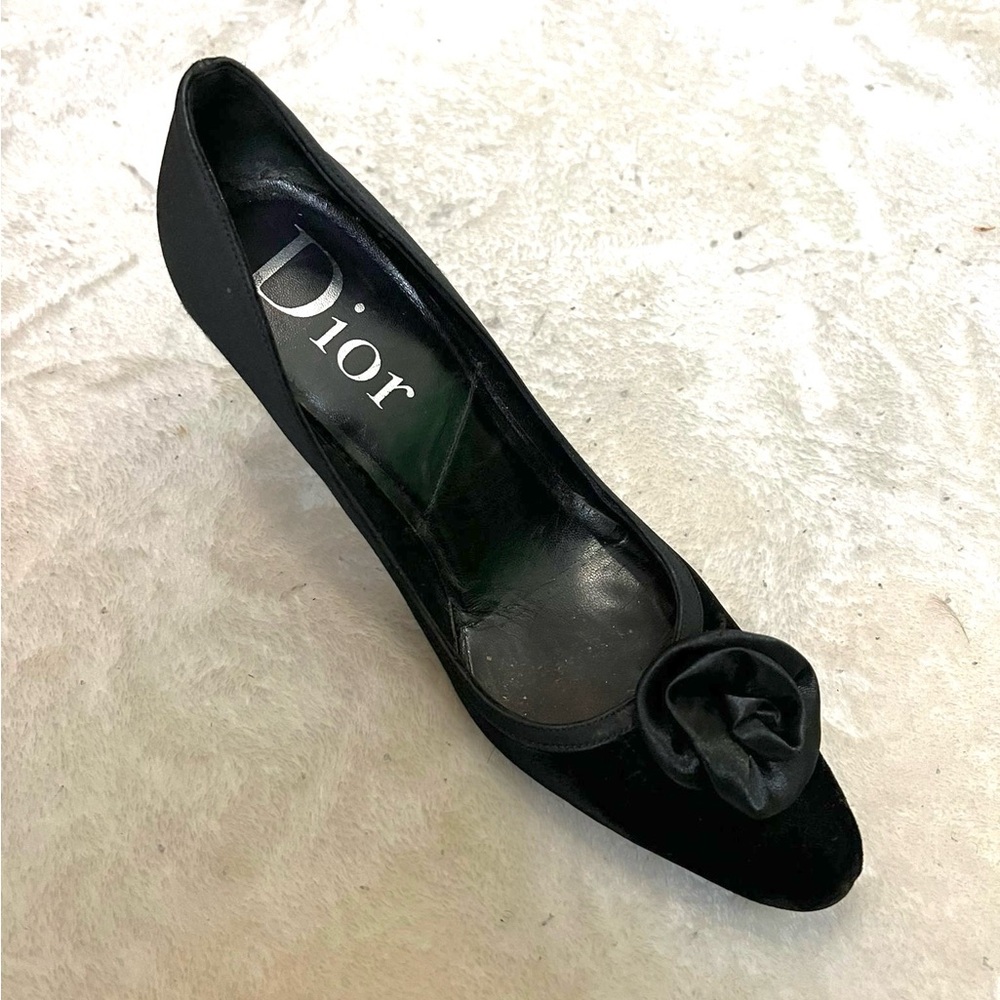 Dior (Authentic) Women's Black Satin and Suede Heels Size 7.5